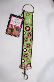 MSC Purse Key Chain BAG CLIP 8" GREEN Strap BOLD POLKA DOTS Monogram Letter A