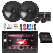 Pyle Double DIN 6.2" HD Bluetooth CD/DVD Radio, 2x 6.5" 250W Speaker, Amp w/Kit
