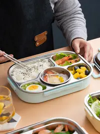 在飛比找樂天市場購物網優惠-304不銹鋼飯盒學生用保溫便攜便當盒大容量多格分隔上班族餐盤