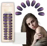 MUACHCHA 24pcs Acrylic Coffin Fake Nail Matte Press on Nails Pure Color Medium Length Ballerina Glitter Full Cover False Nails Tips with 1 Sheet Adhesive Tabs Manicure Artificial Fingernails Sets for Women and Girls DIY (Purple)