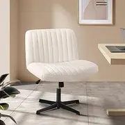 Oikiture Home Office Chair with Sherpa Fabric and Wider Seat White Cross Legged Office Chair