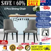2 PCS Dining Chairs Thick Cushion Fabric Seat Comfortable High Back Rest Grey AU