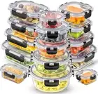 15 Pack Glass Food Storage Containers with Lids, Airtight Leak Glass Meal Prep G