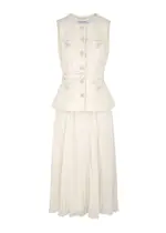 Self-portrait Sequin-embellished Bouclé Tweed and Chiffon Midi Dress - Cream - 12 (UK12 / M) 12 (UK12 / M)