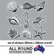 Sea Horse and Sea shell sticker set car stickers bumper stickers