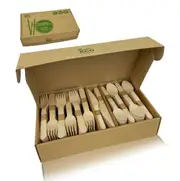 Wooden Cutlery Set Disposable Bamboo Wood Bulk Buy Forks Spoons Knives 360PC