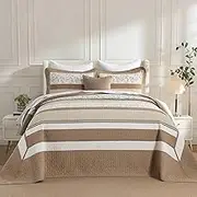 SahSahCasa 128"x120" 100% Cotton Oversized California King XL Bedspread Coverlet Quilt Set, Cal King Quilted Bedspread Extra Large Quilt, Bed Spread Lightweight Comforter, Beige/Brown