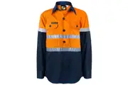 Workcraft Kids Hi-vis Taped Cotton Shirt WSK125 - Orange/Navy