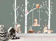 [Namly Design] Wallsticker – Animals in Tree and Swing / White