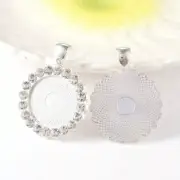 5 pcs. Silver Plated Rhinestone Pendant Trays Circle Posts Settings Bezels Caboc