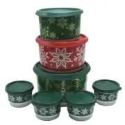 Tupperware Christmas Canisters and Snack Cups with Snowflakes 7 Piece Set