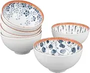 6 Pack Ceramic Bowls, Japanese Style, 10 Ounces Thickening Blue and White Porcelain Rice/Cereal Bowls for Kitchen, Suitable for Microwave, ovens, dishwashers (Mixing)