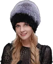 [keusyoi] Female Fur Hat Women Winter Knitted Hat Fur Cap Female Warm Beanie Hat Snow Cap for Women