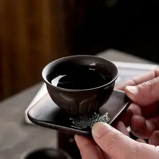 創意黑檀木錫楓葉功夫茶具小茶杯墊隔熱墊茶碟茶托茶道配件