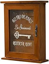 Anlayliay Wooden Key Box, Retro, Wall, Key Cabinet with Magnetic Door, Solid Wood Storage with 6 Hooks-A
