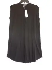Eileen Fisher Fine Tencel Jersey Mandarin Collar Dress Black sz PS NWT $178