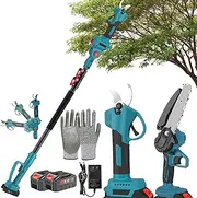 3-in-1 Cordless High Altitude Pruning Shears, Electric Mini Chainsaw with Pole, 2M Long Reach Tree Pruner with 2 Battery, Copper Core Motor Power Electric Polesaw for Tree Trimming