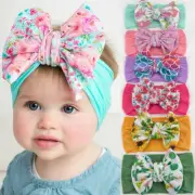 Big Bow Baby Headband Floral Print Elastic Hairband Soft Infant Turban Head Wrap