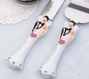 Wedding Day Cake Ceremony Knife Silver Blade Server Set Boxed - Bride Groom Handles