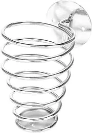 Stainless Steel Spiral Shaped Hairdryer Support Holder Wall Mounted Hair Dryer Rack Station Mounted Stand Hanger Blow Spiral Construction Silver Polished Shelf Storage for Bathroom