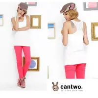 在飛比找蝦皮購物優惠-百貨專櫃品牌CANTWO領口鉚釘水鑽背蕾絲設計粉色背心