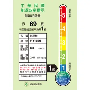 Panasonic 國際牌 F-Y16EN 水箱8公升 適用10坪 除濕機 潮濕 除濕 除霉 公司貨 可申請政府補助