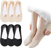 [POTXRESD] Women's No Show Socks 6 Pairs Nylon/Silk Non-Slip Invisible Low Cut Socks for Flats Loafers Thin Lightweight