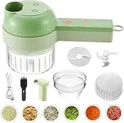 Electric Mini Food Chopper Garlic Chopper, 4 in 1 Vegetable Cutter Handheld, Portable Small Wireless Food Processor, USB Charging Multifunctional Food Slicer for Onion Garlic Pepper Vegetable