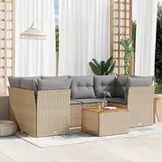 Patio Furniture Sets 7 Piece Garden Sofa Set with Cushions Mix Beige Poly Rattan