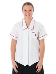 Snr SS White/Red Blouse With Emb