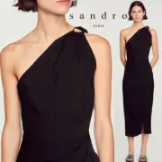 SANDRO Luce Twisted Collared Linen Blend Sheath Dress Size 34
