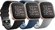 Sport Silicone Bands Compatible with Fitbit Versa 2 & Fitbit Versa & Fitbit Versa Lite/SE Band, [3 Pack] Classic Adjustable Soft Silicone Sport Replacement Wristbands Strap for Women Men
