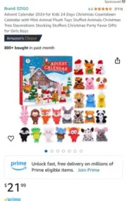 24 Days Toddler Baby Infant Advent Gift Calendar Plush Animals Toys Christmas