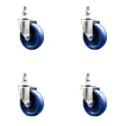 4 Inch 316SS Solid Polyurethane Wheel Swivel 3/8 Inch Threaded Stem Caster Set