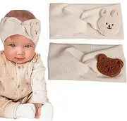 Baby Turban Headband Baby Girl Cotton Headbands for Kids Toddler Newborn 2 Pack (Beige, Rabbit and The Bear)