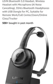LEVN Bluetooth 5.0 Headset Wireless Headset With Microphone AI Noise Cancelling