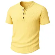 Men's Waffle Henley Shirt Tee Short Sleeve Solid Color Plain Fashion Designer Casual Buttons Color Block Henley Outdoor Casual Daily Summer All Seasons Yellow