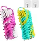 Silicone Body Scrubber, 2 in 1 Body Brush & Scalp Brush, 2 Pack, Purple/Green
