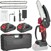 Mini Chainsaw Cordless-6inch Electric Chainsaw Cordless with 2 * 2.0AH Batteries, Electric Chainsaw-Hand Held Power Chain Saws for Tree Trimming & Wood Cutting-Mini Chainsaws with Security Lock (Red)