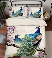 3D Flower Peacock ZZHU132 Bed Pillowcases Quilt Duvet Cover Set Queen King Zoe