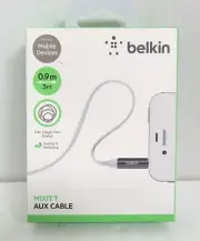 New Belkin Mixit Tangle-Free Aux Cable / Auxiliary Cable 3 Feet - White