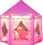 Princess Tent for Girls, Kids Large Hexagon Playhouse Castle Play Tent with Star Lights Toy for Children Indoor and Outdoor Games, Toddler Play Tent Pink 55'' x 53''