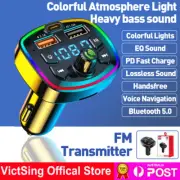 Bluetooth 5.0 Car Wireless FM Transmitter MP3 Adapter USB PD Charger Hands-Free