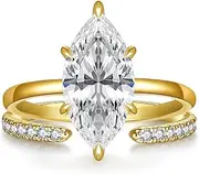[AVECON] 3.5CT Marquise Cut Engagement Ring Set for Women, Wedding Promise Cubic Zirconia Band, 14K Gold Plated Stackable Adjustable Bridal Half Eternity Open Rings, Size 5-9