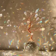 Crystal Prism Suncatcher Tree in Copper, Holographic Beads Glow in the Dark Base