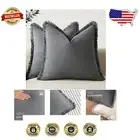 Fringe Embellished Pillow Covers 24"x24" – Set of 2 Gray for Living Room