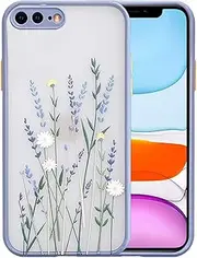 Compatible with iPhone 7 Plus/8 Plus Case with Clear Flower Frosted PC Back 3D Floral Girls Woman and Soft TPU Bumper Protective Silicone Slim Case for iPhone 7 Plus/8 Plus-Purple