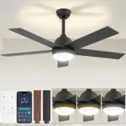 Black Outdoor Ceiling Fan - 52 Inch ceiling fans with lights Remote & APP, 6 ...