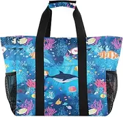 [sanluoli] Bag Collapsable Beach Totes Bags With Compartments with Handles Laundry Carrying Bag, Some Dolphin Sea Animals Blue, 1 size