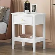 ALFORDSON Wooden Bedside Table 35×50×60 cm, Modern Nightstand with Storage Drawer and Open Display Shelf, Bedroom Living Room Sofa Side End Table, White